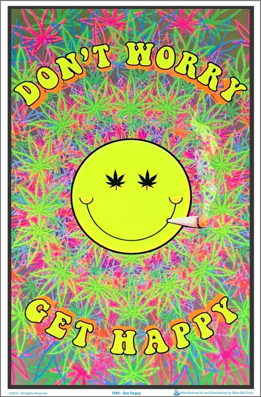 Get Happy Black Light Poster