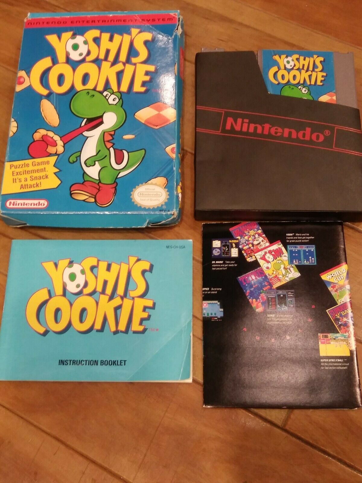 Yoshi's Cookie  Cart, Box & Manual - Nintendo NES - AUTHENTIC