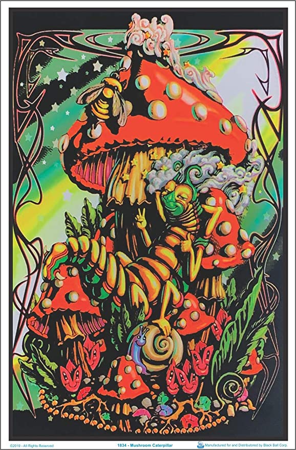 Mushroom Caterpillar blacklight Poster