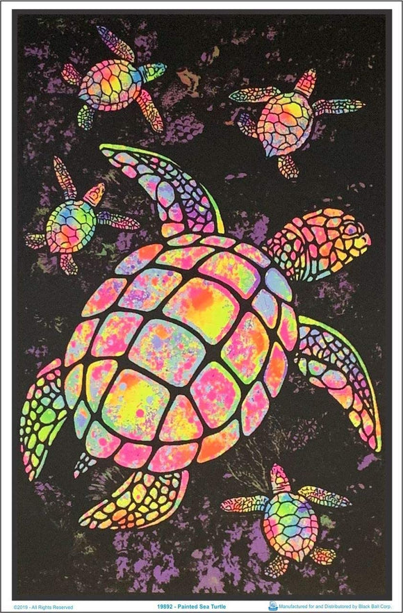 Painted Sea Turtle Black Light Poster