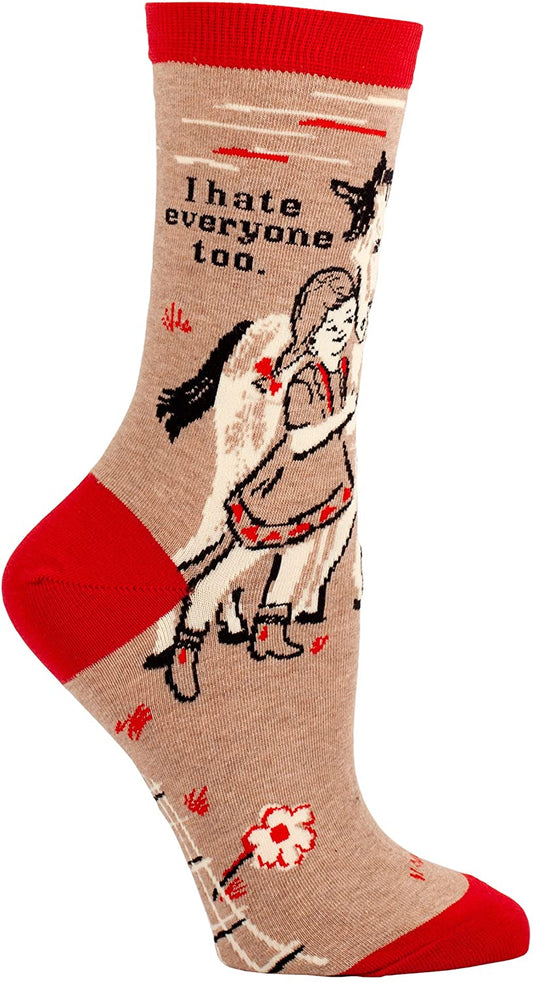 Blue Q Women's Novelty Crew Socks - I Hate Everyone Too (Women's Size 5-10)